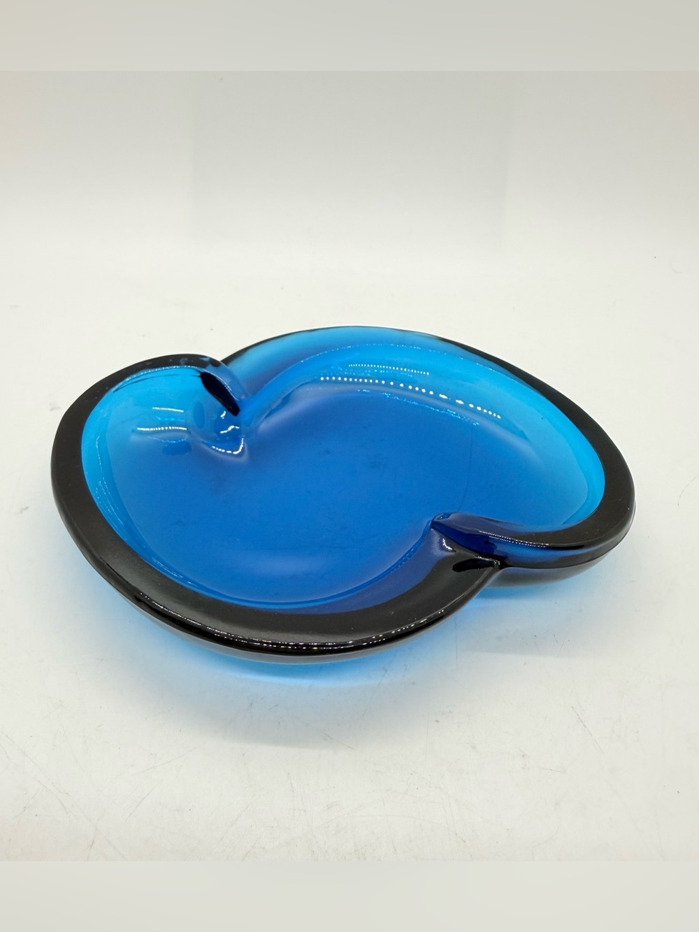 Vintage Viking Glass Swirl Bluenique Blue Amoeba Ashtray Trinket Dish MCM 1964